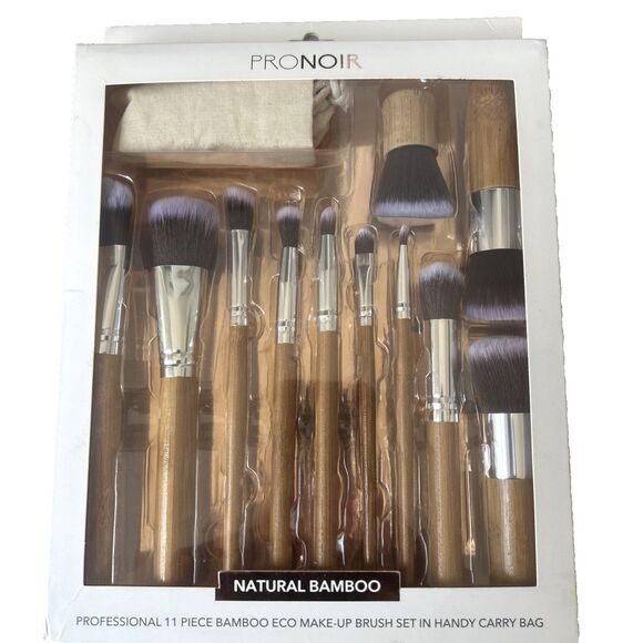 Bamboo Makeup Brush Set 11 Piece Professional Eco w/Premium Synthetic Bristles - Picture 1 of 6